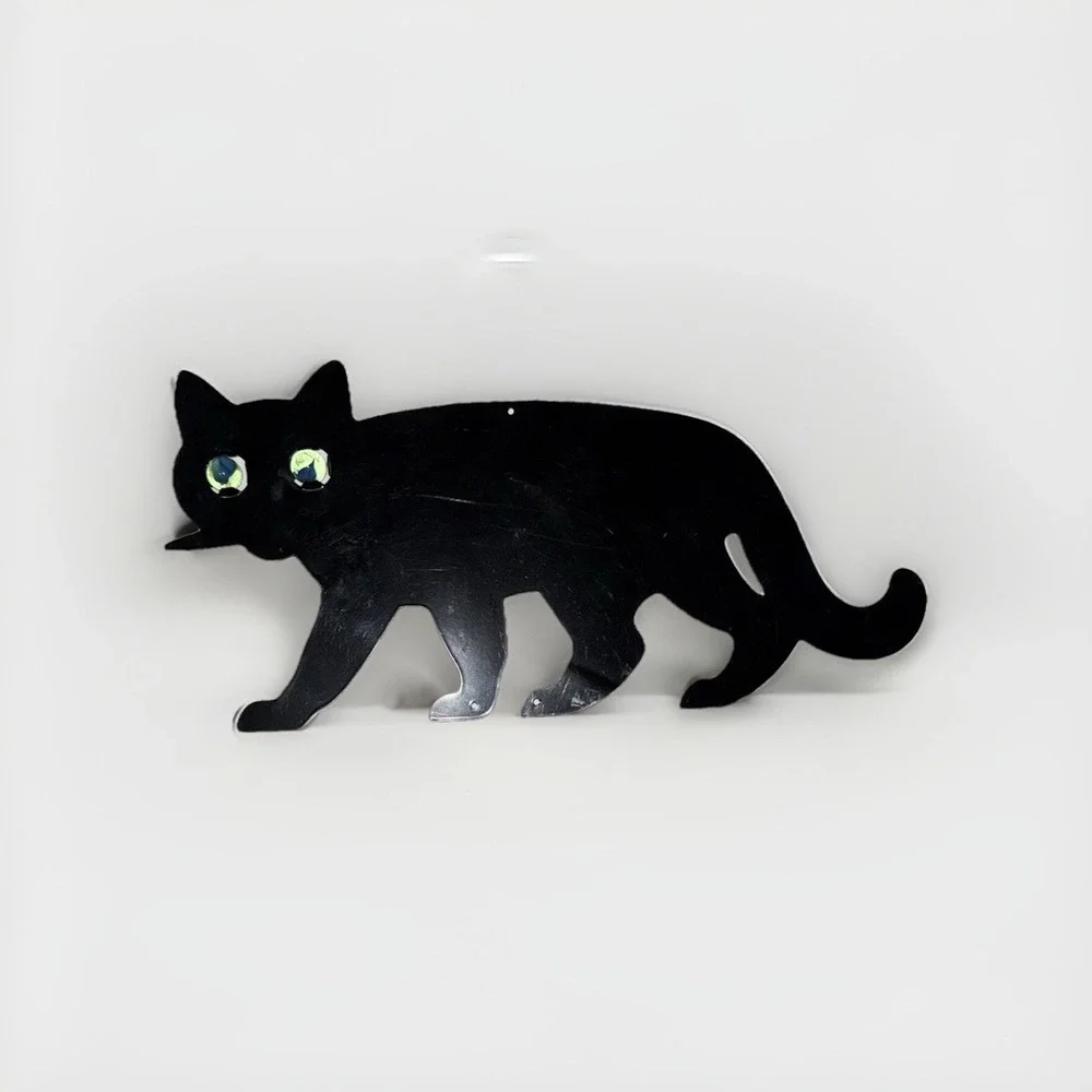 VINTAGE METAL BLACK CAT GARDEN GLASS MARBLE EYES